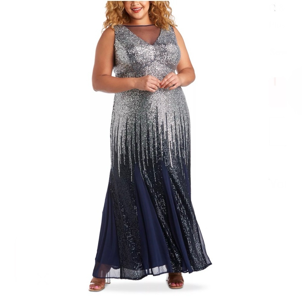 R & M Richards Sleeveless Sequin Ombré Dress Prom Hoco Formal Elegant Sz 16W